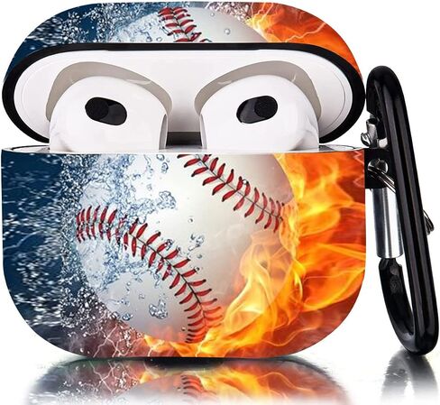 AirPods 3 Case 2021, AirPods 3rd Third Generation 2021 Protective Cover ，Premium TPU Shockproof Protective Cover for AirPods 3rd with Keychain （Baseball Fire） in Saudi Arabia