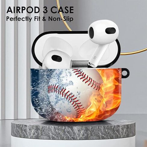 AirPods 3 Case 2021, AirPods 3rd Third Generation 2021 Protective Cover ，Premium TPU Shockproof Protective Cover for AirPods 3rd with Keychain （Baseball Fire） in Saudi Arabia