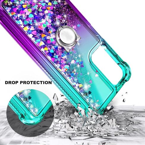 NZND Designed for Galaxy A15 Case, Samsung A15 4G/A15 5G Phone Case, Glitter Floating Liquid Waterfall Cute Case with Tempered Glass Screen Protector, Ring Holder/Wrist Strap (Aqua/Purple) in Kuwait