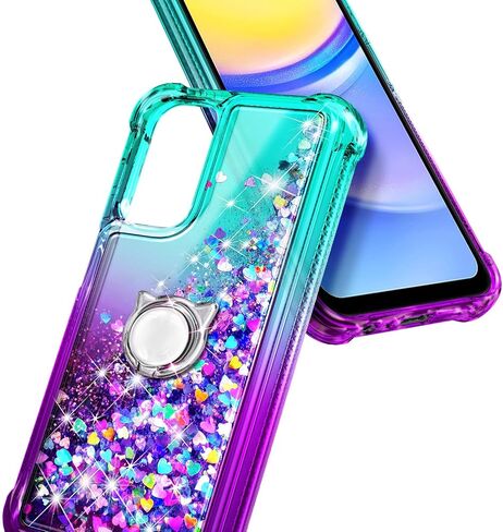 NZND Designed for Galaxy A15 Case, Samsung A15 4G/A15 5G Phone Case, Glitter Floating Liquid Waterfall Cute Case with Tempered Glass Screen Protector, Ring Holder/Wrist Strap (Aqua/Purple) in Kuwait