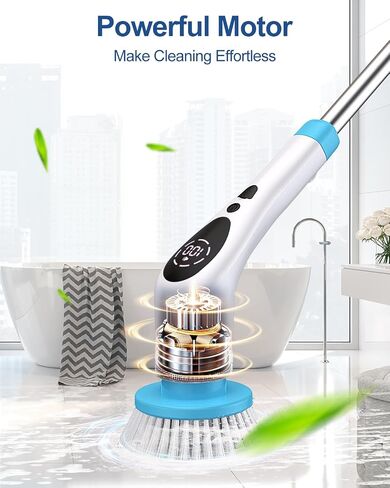 Electric Spin Scrubber, New Upgraded Voice Prompt Cordless Cleaning Brush with 9 Replaceable Brush Heads,3 Adjustable Speeds,Adjustable Extension Long Handle for Bathroom Bathtub Floor Tile in Saudi Arabia