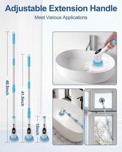 Electric Spin Scrubber, New Upgraded Voice Prompt Cordless Cleaning Brush with 9 Replaceable Brush Heads,3 Adjustable Speeds,Adjustable Extension Long Handle for Bathroom Bathtub Floor Tile in Saudi Arabia