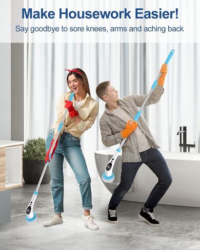 Electric Spin Scrubber, New Upgraded Voice Prompt Cordless Cleaning Brush with 9 Replaceable Brush Heads,3 Adjustable Speeds,Adjustable Extension Long Handle for Bathroom Bathtub Floor Tile in Saudi Arabia