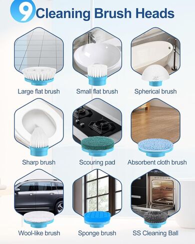 Electric Spin Scrubber, New Upgraded Voice Prompt Cordless Cleaning Brush with 9 Replaceable Brush Heads,3 Adjustable Speeds,Adjustable Extension Long Handle for Bathroom Bathtub Floor Tile in Saudi Arabia