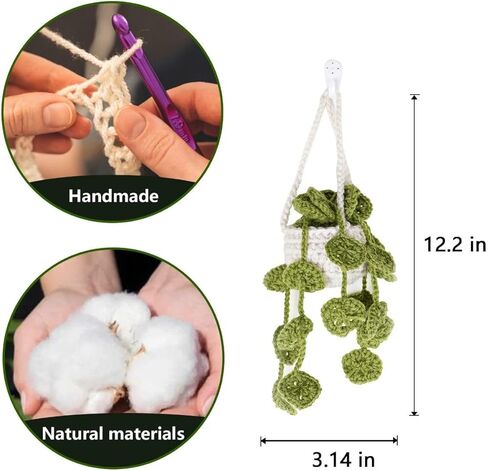 Hand Knitted Flower Car Interior Hanging Ornament Boho Hanging Basket Accessories for Car Rearview Mirrior Decor,Suitable for Car Accessories, Decoration, Party Gifts。 in Saudi Arabia