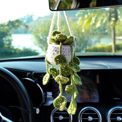 Hand Knitted Flower Car Interior Hanging Ornament Boho Hanging Basket Accessories for Car Rearview Mirrior Decor,Suitable for Car Accessories, Decoration, Party Gifts。 in Saudi Arabia