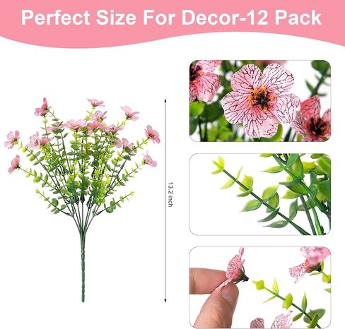 Artificial Fake Plants Flowers for Outdoor Spring Summer Decor, 12 Bundles Faux Silk Daisy for Planter Pot Colorful UV Resistant Look Real for Front Door Porch Patio Outside Yard (Red Purple Yellow) in Kuwait
