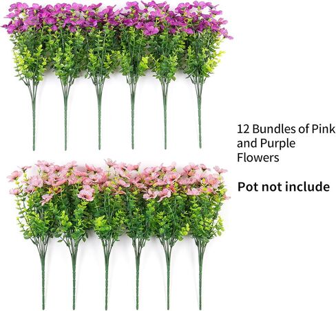 Artificial Fake Plants Flowers for Outdoor Spring Summer Decor, 12 Bundles Faux Silk Daisy for Planter Pot Colorful UV Resistant Look Real for Front Door Porch Patio Outside Yard (Red Purple Yellow) in Kuwait
