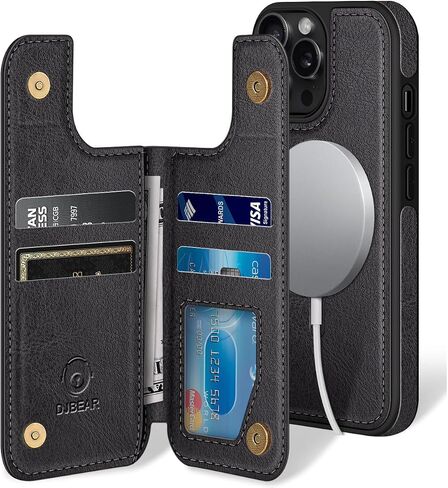 for iPhone 15 Pro Max 6.7"[Compatible magsafe] Wallet case,[Magnetic 2-in-1 Detachable][Back Flip Folio Phone Cases][RFID Blocking Leather] Shockproof Women Men Cover for Apple 15 ProMax Black in Saudi Arabia