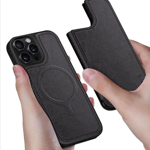 for iPhone 15 Pro Max 6.7"[Compatible magsafe] Wallet case,[Magnetic 2-in-1 Detachable][Back Flip Folio Phone Cases][RFID Blocking Leather] Shockproof Women Men Cover for Apple 15 ProMax Black in Saudi Arabia