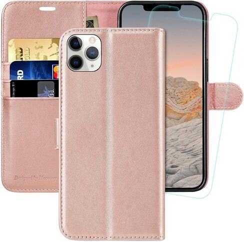 حافظة محفظة MONASAY متوافقة مع iPhone 12 Pro Max 5G، 6.7 بوصة، [يتضمن واقي شاشة زجاجي] [حجب RFID] غطاء هاتف خلوي من الجلد قابل للطي مع حامل بطاقة الائتمان، ذهبي وردي in Kuwait