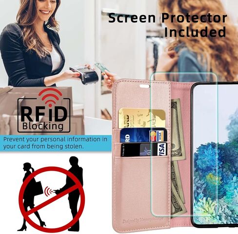 حافظة محفظة MONASAY متوافقة مع iPhone 12 Pro Max 5G، 6.7 بوصة، [يتضمن واقي شاشة زجاجي] [حجب RFID] غطاء هاتف خلوي من الجلد قابل للطي مع حامل بطاقة الائتمان، ذهبي وردي in Kuwait