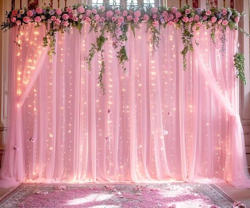 20ft x 10ft الأبيض تول الزفاف خلفية الستائر مع أضواء سلسلة 4 لوحات شير خلفية الستائر للأطراف الزفاف دش الطفل دش عيد ميلاد الحدث صورة تبادل لاطلاق النار خلفية ديكورات المنزل in Kuwait