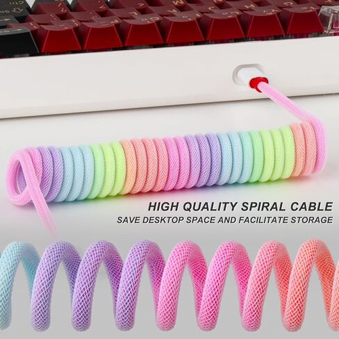 YIMAGUJRX كابل USB C ملفوف مخصص للوحة مفاتيح الألعاب، كابل لوحة المفاتيح الميكانيكية مع طيار معدني قابل للفصل in Kuwait