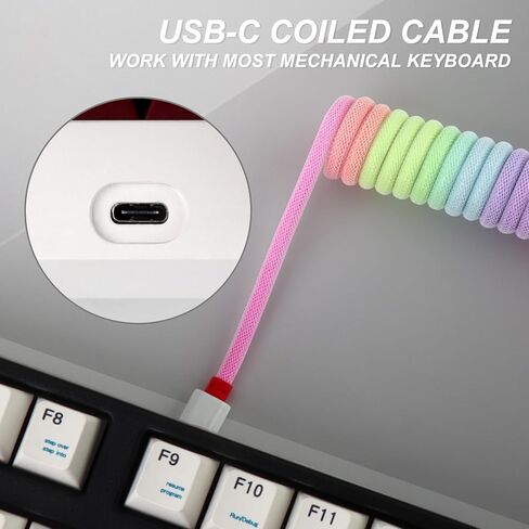 YIMAGUJRX كابل USB C ملفوف مخصص للوحة مفاتيح الألعاب، كابل لوحة المفاتيح الميكانيكية مع طيار معدني قابل للفصل in Kuwait