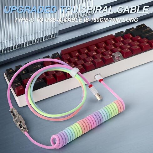 YIMAGUJRX كابل USB C ملفوف مخصص للوحة مفاتيح الألعاب، كابل لوحة المفاتيح الميكانيكية مع طيار معدني قابل للفصل in Kuwait