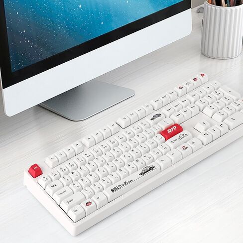 أغطية مفاتيح YIMAGUJRX الأولية D - أغطية مفاتيح يابانية AE86 PBT، 108 مفاتيح أولية D مخصصة لصبغة التسامي OEM للوحة المفاتيح الميكانيكية (أحمر) in Kuwait