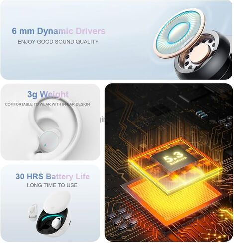 Noise Blocking Earbuds for Sleep with Travel Charging Case, 5.3 Wireless Bluetooth Streaming, 4.5 Hour Sleeping Support, Mini in-Ear Buds for Back and Side Sleepers, White in Saudi Arabia