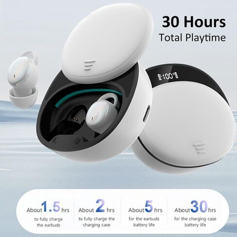 Noise Blocking Earbuds for Sleep with Travel Charging Case, 5.3 Wireless Bluetooth Streaming, 4.5 Hour Sleeping Support, Mini in-Ear Buds for Back and Side Sleepers, White in Saudi Arabia