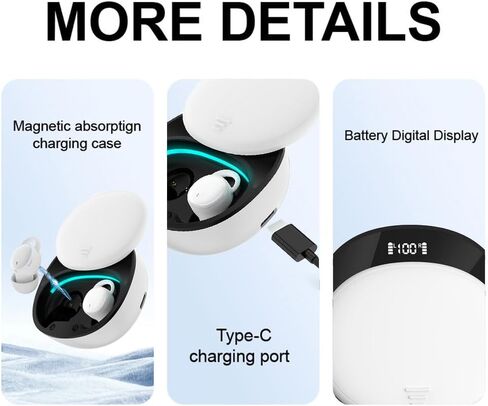 Noise Blocking Earbuds for Sleep with Travel Charging Case, 5.3 Wireless Bluetooth Streaming, 4.5 Hour Sleeping Support, Mini in-Ear Buds for Back and Side Sleepers, White in Saudi Arabia