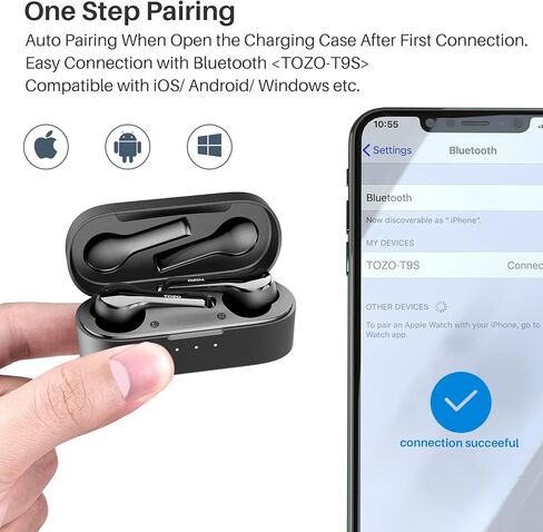 TOZO T9S 2022 Version True Wireless Earbuds 4 Mic Environmental Noise Canceling Call Headphone,Long Endurance Bluetooth 5.3 IPX7 Waterproof Built-in Mic Headset in Kuwait