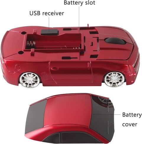 2.4GHz Wireless Mouse Small Cool Sports Car Shape Mouse Ergonomic Optical Mice Mini Portable Cordless Computer Mouse with USB Receiver for Laptop PC,Red in Kuwait