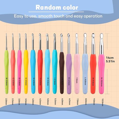 QMNNMA 6 Sizes Crochet Hooks,Ergonomic Arthritis Handle,6mm-10mm Large Size Soft Handle Crochet Hooks and Plastic Big Eye Needle and Other Accessories for Knitting Sweaters, Scarves and Hats in Saudi Arabia