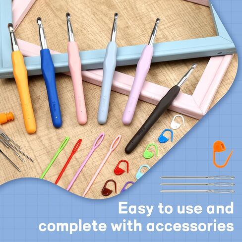QMNNMA 6 Sizes Crochet Hooks,Ergonomic Arthritis Handle,6mm-10mm Large Size Soft Handle Crochet Hooks and Plastic Big Eye Needle and Other Accessories for Knitting Sweaters, Scarves and Hats in Saudi Arabia