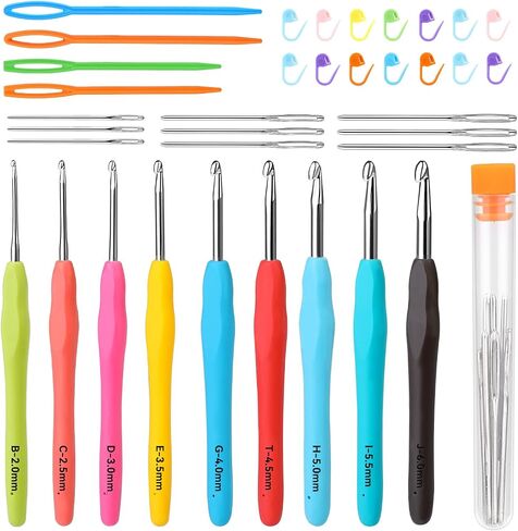 QMNNMA 6 Sizes Crochet Hooks,Ergonomic Arthritis Handle,6mm-10mm Large Size Soft Handle Crochet Hooks and Plastic Big Eye Needle and Other Accessories for Knitting Sweaters, Scarves and Hats in Saudi Arabia