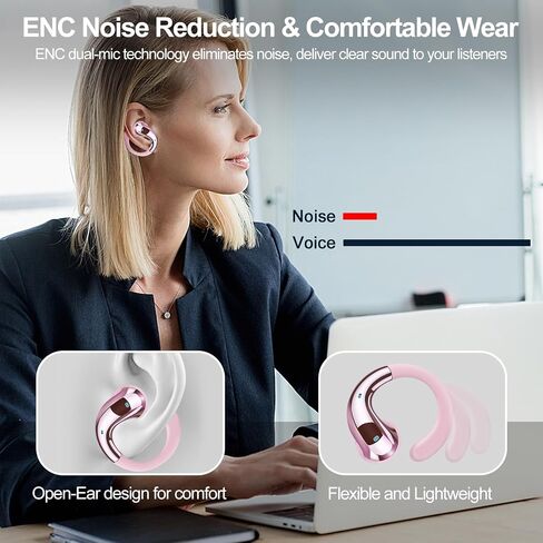 Wireless Earbuds Bluetooth Headphones 5.4 Ear Buds Bass Stereo Open Ear Headphones Bluetooth Earbuds 50H Playtime IPX7 Waterproof Earphones with ENC Mic Headsets for iPhone Android Laptop Pink in Saudi Arabia
