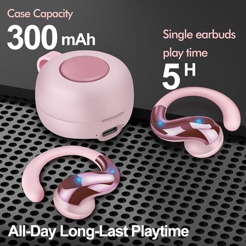 Wireless Earbuds Bluetooth Headphones 5.4 Ear Buds Bass Stereo Open Ear Headphones Bluetooth Earbuds 50H Playtime IPX7 Waterproof Earphones with ENC Mic Headsets for iPhone Android Laptop Pink in Saudi Arabia
