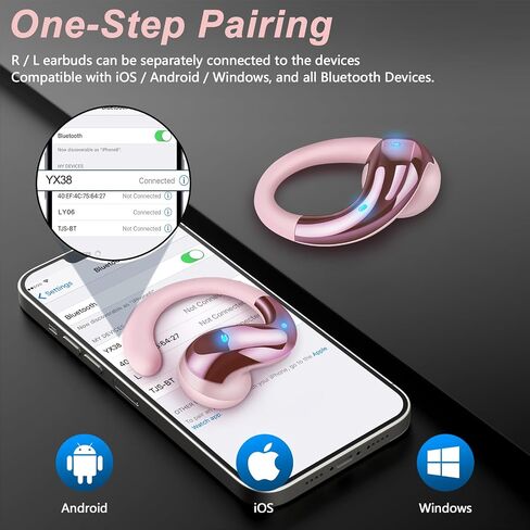 Wireless Earbuds Bluetooth Headphones 5.4 Ear Buds Bass Stereo Open Ear Headphones Bluetooth Earbuds 50H Playtime IPX7 Waterproof Earphones with ENC Mic Headsets for iPhone Android Laptop Pink in Saudi Arabia