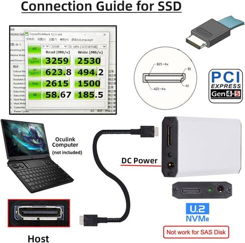 Xiwai Oculink SFF-8612 SFF-8611 إلى M.2 M-Key NGFF إلى NVME PCIe SSD 2280 محول حاوية SSD محمول للوحة الرئيسية PCI-E SSD in Saudi Arabia