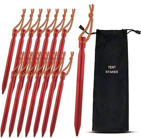 15Pack Tent Stakes, 7075 Aluminum Tent Stakes Heavy Duty, Lightweight Metal Stakes with Pull Rope, Tent Pegs for Backpacking, Durable Camping Tent Accessories, Orange in Saudi Arabia