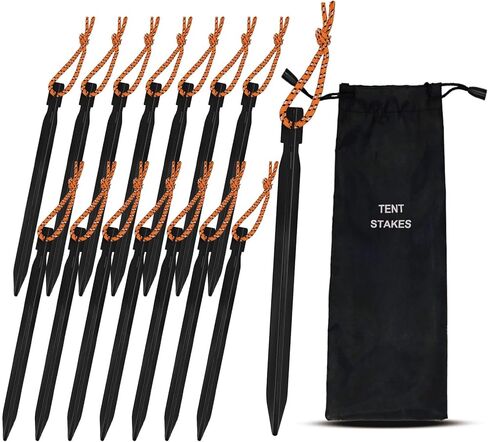 15Pack Tent Stakes, 7075 Aluminum Tent Stakes Heavy Duty, Lightweight Metal Stakes with Pull Rope, Tent Pegs for Backpacking, Durable Camping Tent Accessories, Orange in Saudi Arabia