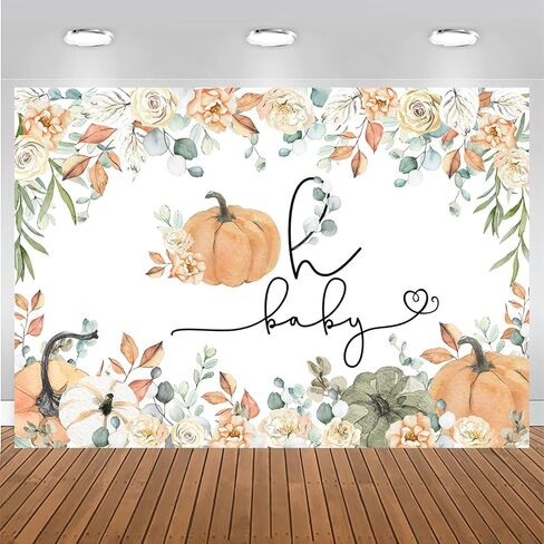 Mocsicka Pumpkin Baby Shower Backdrop Fall Little Pumpkin Baby Shower Party Decoration Banner Oh Baby for Baby Shower Gender Reveal Backdrops Photo Booth (Orange, 7x5ft(82''x60'')) in Saudi Arabia