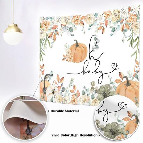 Mocsicka Pumpkin Baby Shower Backdrop Fall Little Pumpkin Baby Shower Party Decoration Banner Oh Baby for Baby Shower Gender Reveal Backdrops Photo Booth (Orange, 7x5ft(82''x60'')) in Saudi Arabia