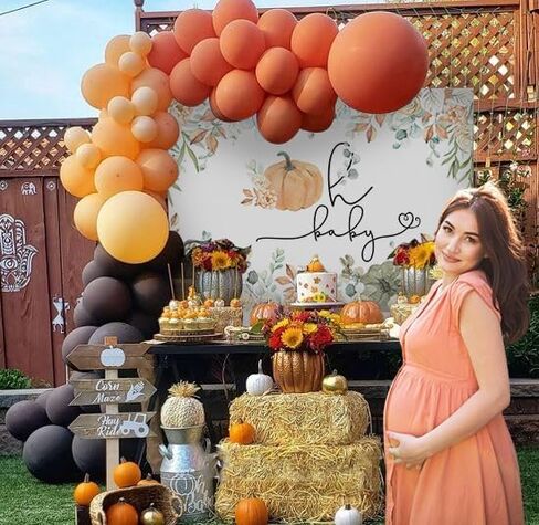Mocsicka Pumpkin Baby Shower Backdrop Fall Little Pumpkin Baby Shower Party Decoration Banner Oh Baby for Baby Shower Gender Reveal Backdrops Photo Booth (Orange, 7x5ft(82''x60'')) in Saudi Arabia