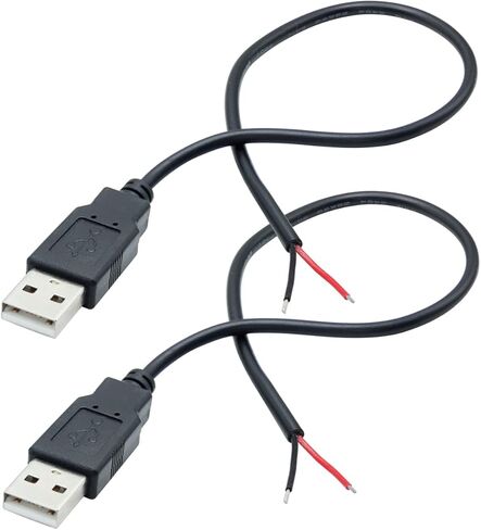 2Pcs Short USB 2.0 Male 2 Pin Bare Wire 30cm/11.8in, USB A 5V/3A Pigtail Open End Power Cable,for USB Equipment Installed or Replace Repair DIY Cable in Kuwait