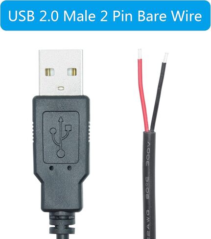 2Pcs Short USB 2.0 Male 2 Pin Bare Wire 30cm/11.8in, USB A 5V/3A Pigtail Open End Power Cable,for USB Equipment Installed or Replace Repair DIY Cable in Kuwait