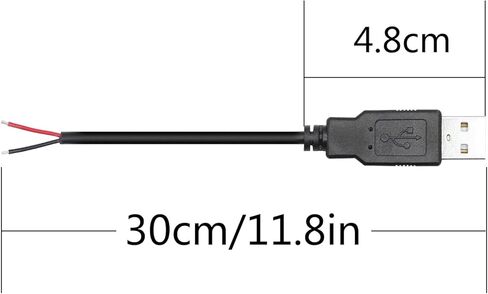 2Pcs Short USB 2.0 Male 2 Pin Bare Wire 30cm/11.8in, USB A 5V/3A Pigtail Open End Power Cable,for USB Equipment Installed or Replace Repair DIY Cable in Kuwait