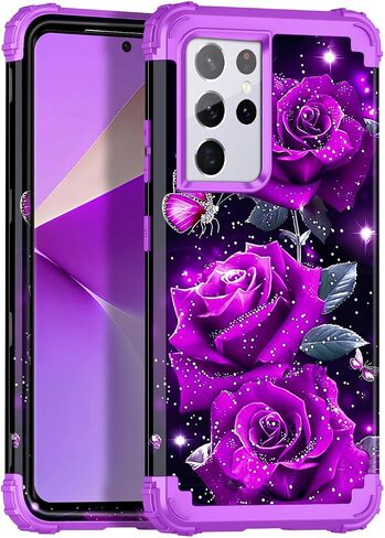 Miqala for Galaxy S22 Ultra 5G Case,Glow in The Dark Three Layer Heavy Duty Shockproof Full Body Protection Hard Plastic Bumper+Soft Silicone Case for Samsung Galaxy S22 Ultra 6.8 inch,Dark Butterfly in Kuwait