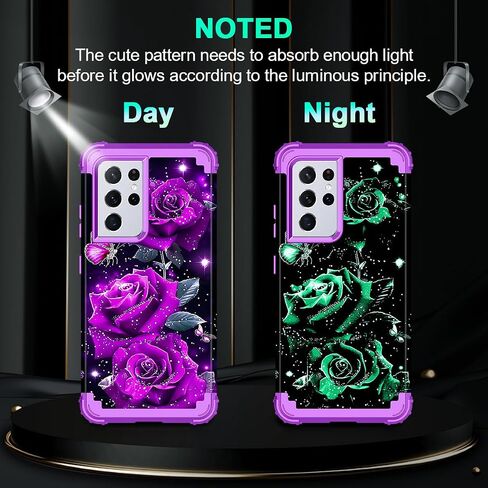 Miqala for Galaxy S22 Ultra 5G Case,Glow in The Dark Three Layer Heavy Duty Shockproof Full Body Protection Hard Plastic Bumper+Soft Silicone Case for Samsung Galaxy S22 Ultra 6.8 inch,Dark Butterfly in Kuwait