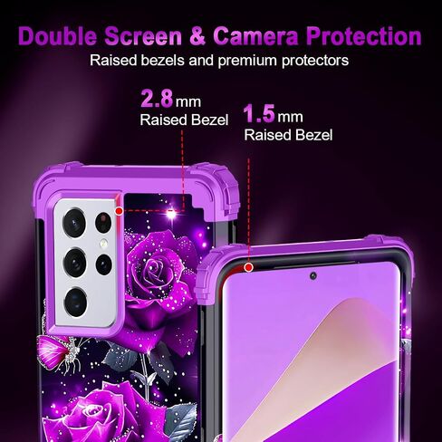 Miqala for Galaxy S22 Ultra 5G Case,Glow in The Dark Three Layer Heavy Duty Shockproof Full Body Protection Hard Plastic Bumper+Soft Silicone Case for Samsung Galaxy S22 Ultra 6.8 inch,Dark Butterfly in Kuwait