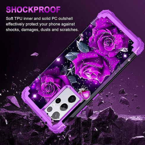 Miqala for Galaxy S22 Ultra 5G Case,Glow in The Dark Three Layer Heavy Duty Shockproof Full Body Protection Hard Plastic Bumper+Soft Silicone Case for Samsung Galaxy S22 Ultra 6.8 inch,Dark Butterfly in Kuwait