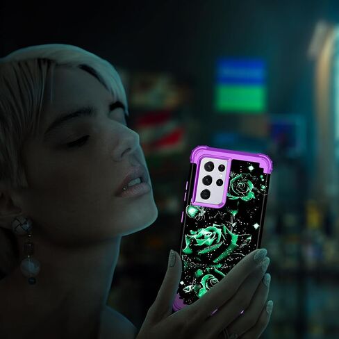 Miqala for Galaxy S22 Ultra 5G Case,Glow in The Dark Three Layer Heavy Duty Shockproof Full Body Protection Hard Plastic Bumper+Soft Silicone Case for Samsung Galaxy S22 Ultra 6.8 inch,Dark Butterfly in Kuwait