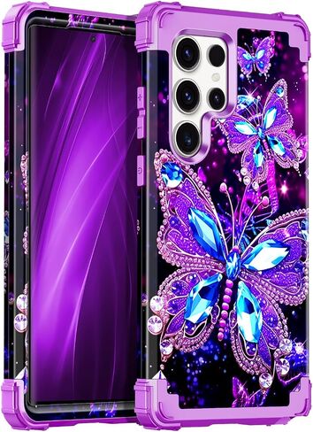 Miqala for Galaxy S22 Ultra 5G Case,Glow in The Dark Three Layer Heavy Duty Shockproof Full Body Protection Hard Plastic Bumper+Soft Silicone Case for Samsung Galaxy S22 Ultra 6.8 inch,Dark Butterfly in Kuwait