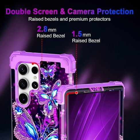 Miqala for Galaxy S22 Ultra 5G Case,Glow in The Dark Three Layer Heavy Duty Shockproof Full Body Protection Hard Plastic Bumper+Soft Silicone Case for Samsung Galaxy S22 Ultra 6.8 inch,Dark Butterfly in Kuwait