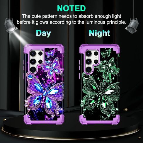 Miqala for Galaxy S22 Ultra 5G Case,Glow in The Dark Three Layer Heavy Duty Shockproof Full Body Protection Hard Plastic Bumper+Soft Silicone Case for Samsung Galaxy S22 Ultra 6.8 inch,Dark Butterfly in Kuwait