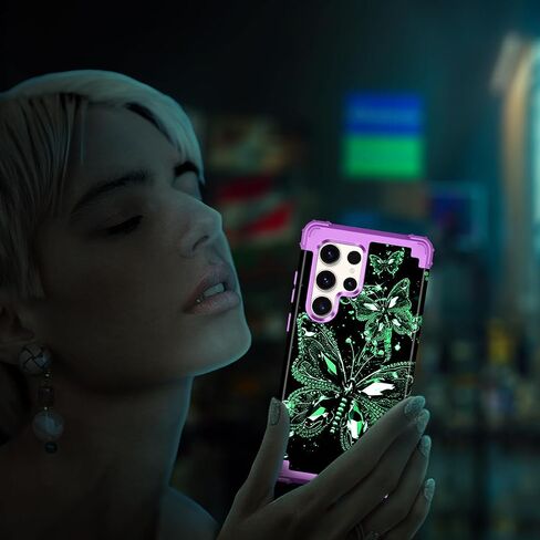 Miqala for Galaxy S22 Ultra 5G Case,Glow in The Dark Three Layer Heavy Duty Shockproof Full Body Protection Hard Plastic Bumper+Soft Silicone Case for Samsung Galaxy S22 Ultra 6.8 inch,Dark Butterfly in Kuwait